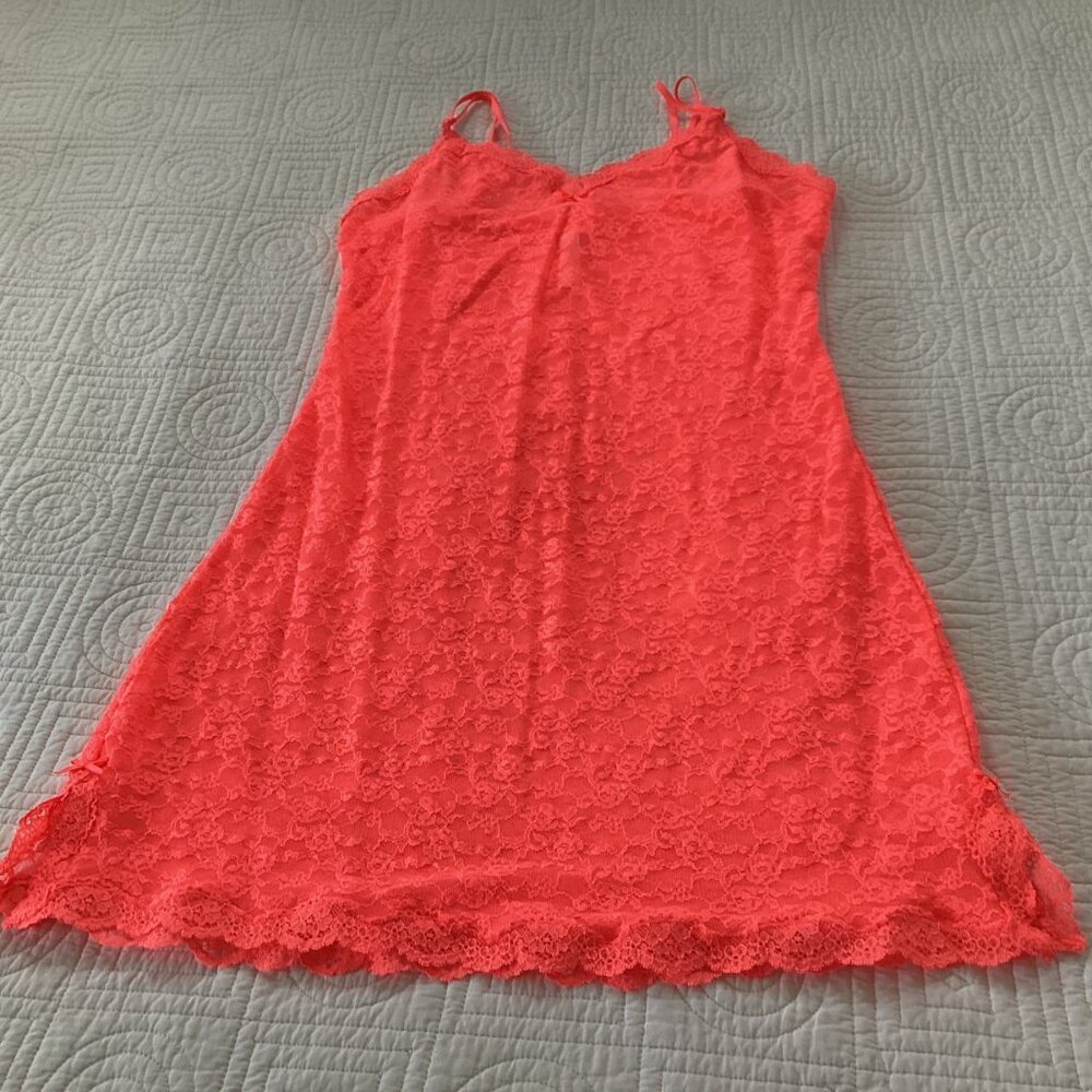 Victoria secret  Neon pink vintage dress slip dress lace collection size L - Picture 2 of 11